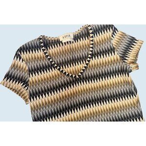 Vintage A. BYER California Zig Zag V Neck Short Sleeve Top Shirt Blouse Sz S